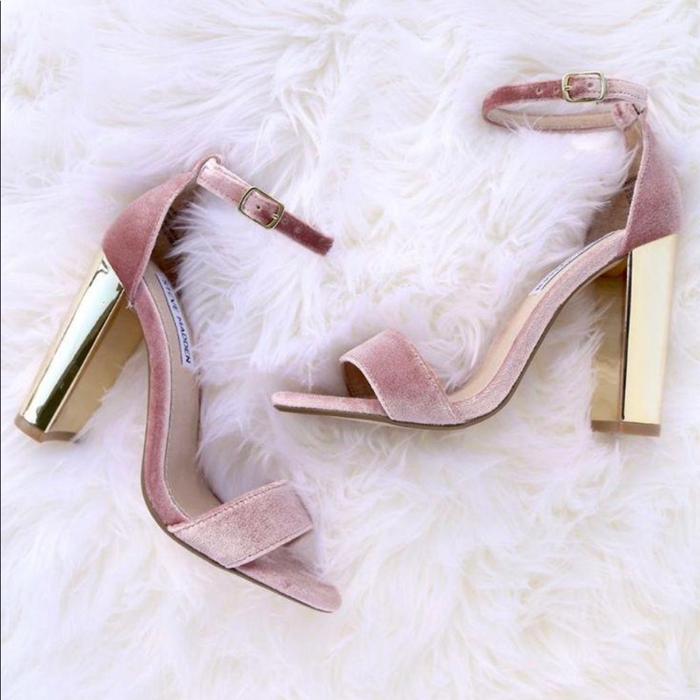 Steve Madden Carrsonv Pink Velvet Ankle Strap Heels